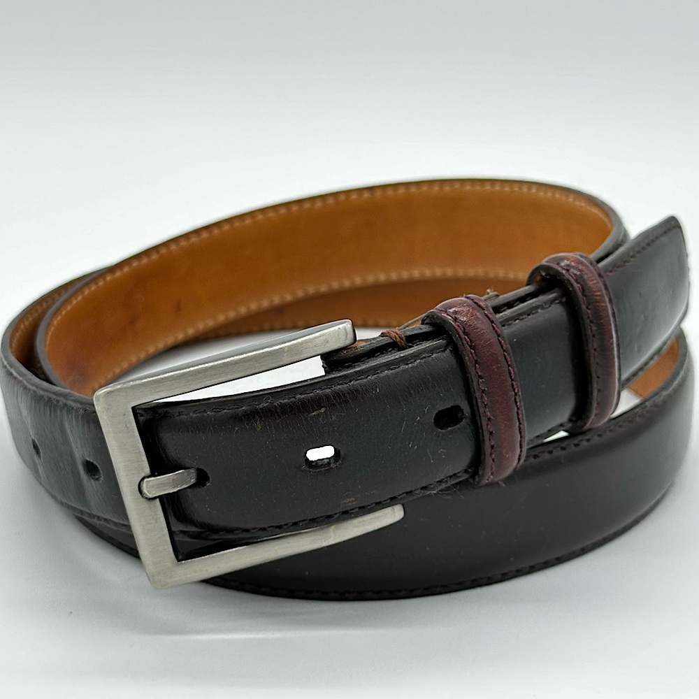 Claiborne Vintage Dress Brown Leather Belt‎ Silver Buckle Sz 36